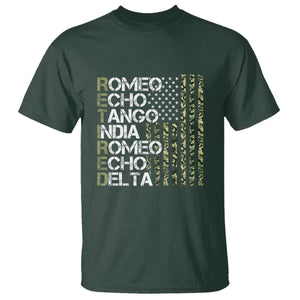 Funny Retired Military Phonetic Alphabet Retirement T Shirt Vintage Camouflage Flag TS11 Dark Forest Green Print Your Wear