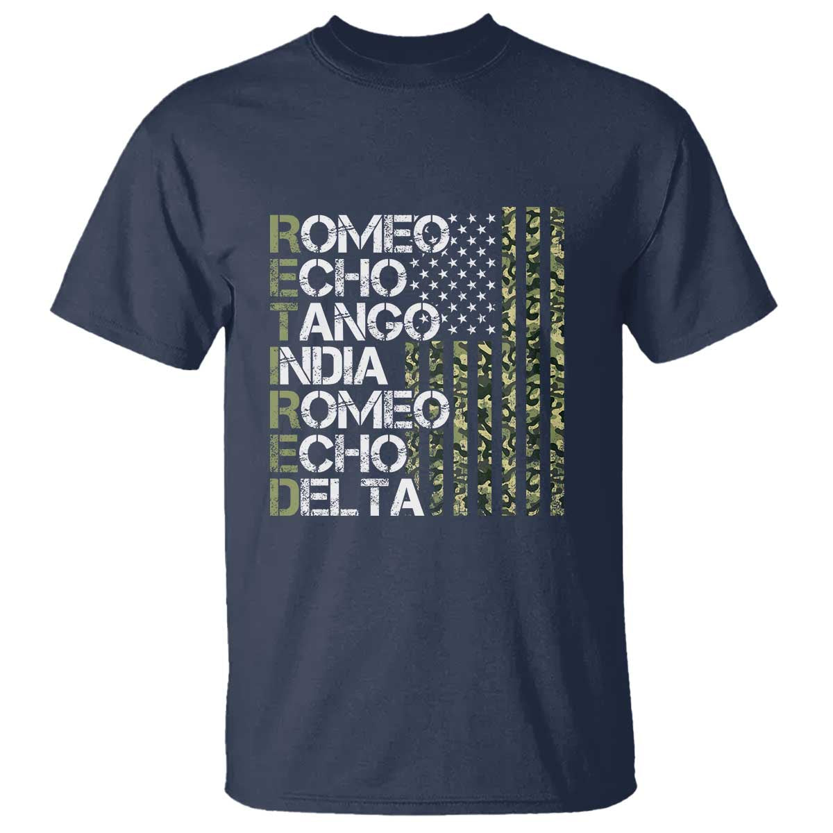 Funny Retired Military Phonetic Alphabet Retirement T Shirt Vintage Camouflage Flag TS11 Navy Print Your Wear