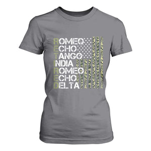 Funny Retired Military Phonetic Alphabet Retirement T Shirt For Women Vintage Camouflage Flag TS11 Charcoal Print Your Wear