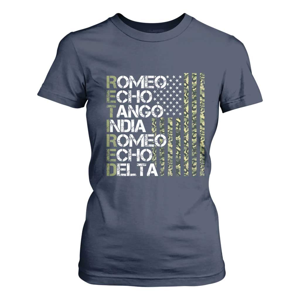 Funny Retired Military Phonetic Alphabet Retirement T Shirt For Women Vintage Camouflage Flag TS11 Navy Print Your Wear