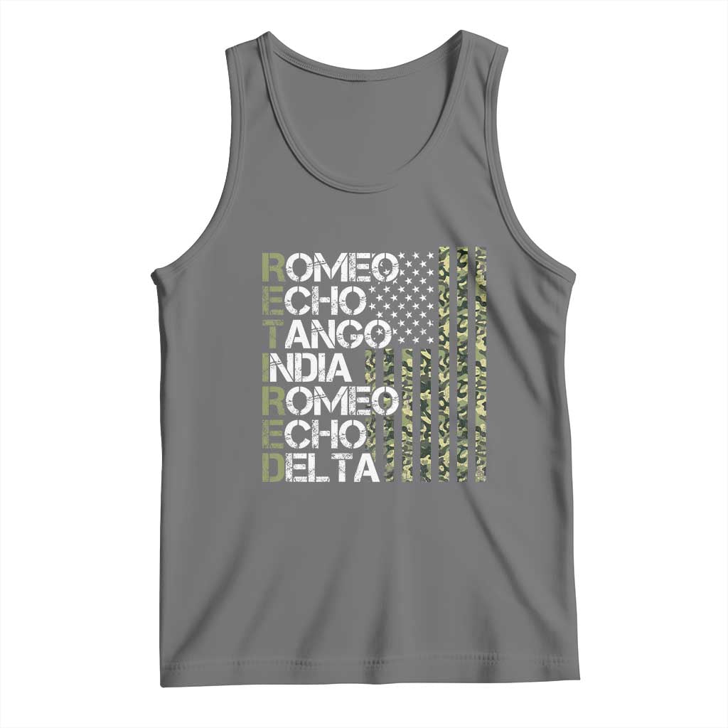 Funny Retired Military Phonetic Alphabet Retirement Tank Top Vintage Camouflage Flag TS11 Black Heather Print Your Wear