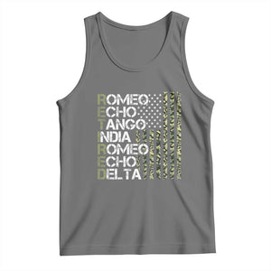Funny Retired Military Phonetic Alphabet Retirement Tank Top Vintage Camouflage Flag TS11 Black Heather Print Your Wear
