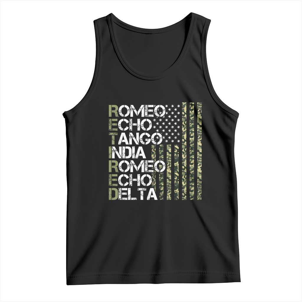 Retired 2025 Military Phonetic Alphabet Retirement Tank Top Vintage Camouflage Flag TS11 Black Print Your Wear