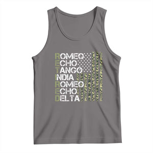 Funny Retired Military Phonetic Alphabet Retirement Tank Top Vintage Camouflage Flag TS11 Deep Heather Print Your Wear