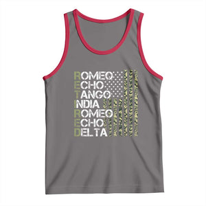 Retired 2025 Military Phonetic Alphabet Retirement Tank Top Vintage Camouflage Flag TS11 Deep Heather Red Print Your Wear