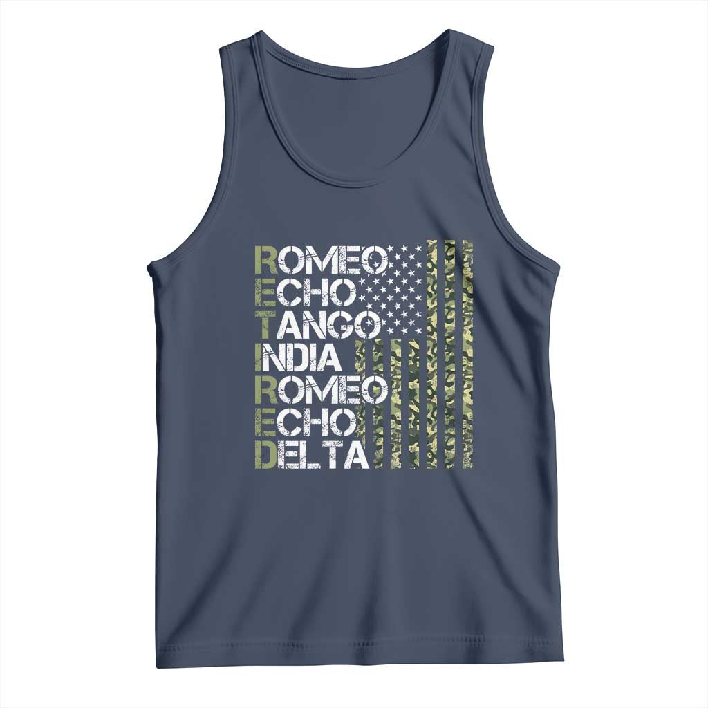 Funny Retired Military Phonetic Alphabet Retirement Tank Top Vintage Camouflage Flag TS11 Navy Print Your Wear