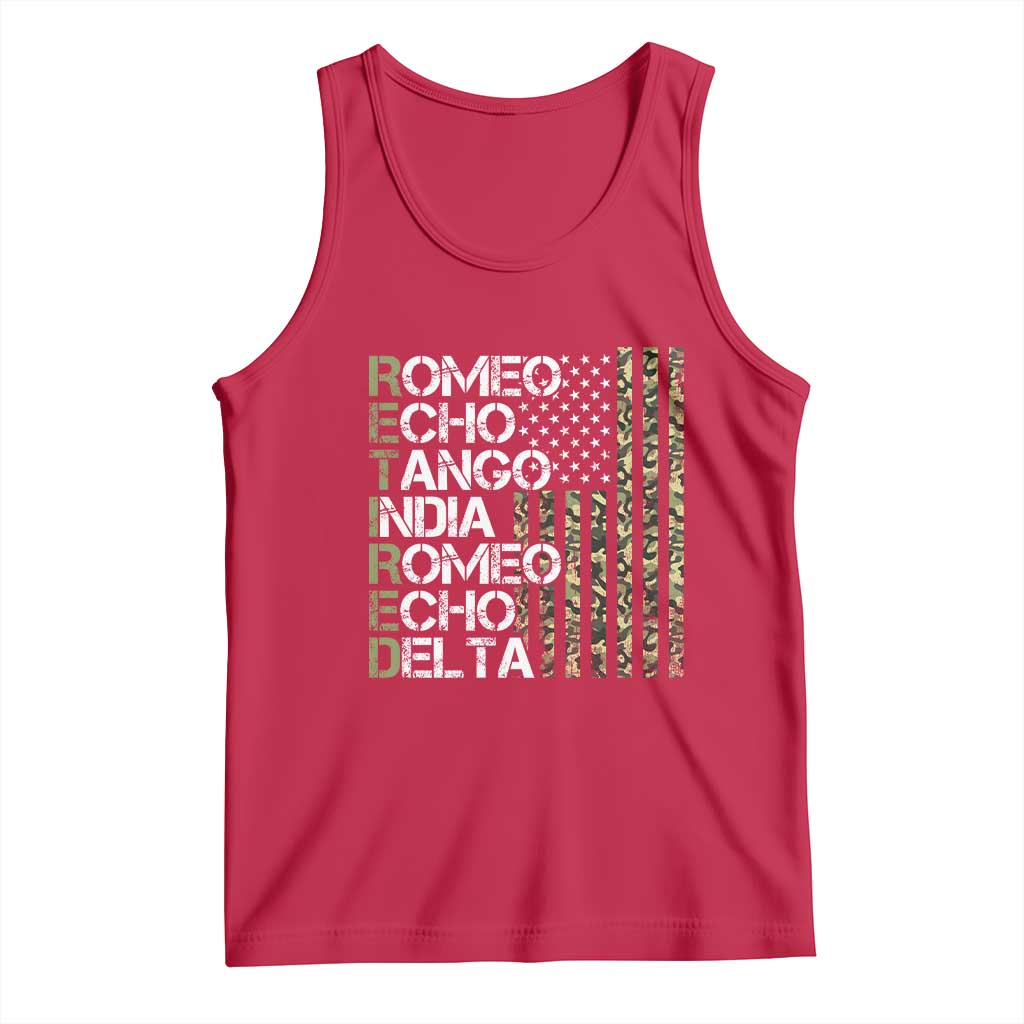 Funny Retired Military Phonetic Alphabet Retirement Tank Top Vintage Camouflage Flag TS11 Red Print Your Wear