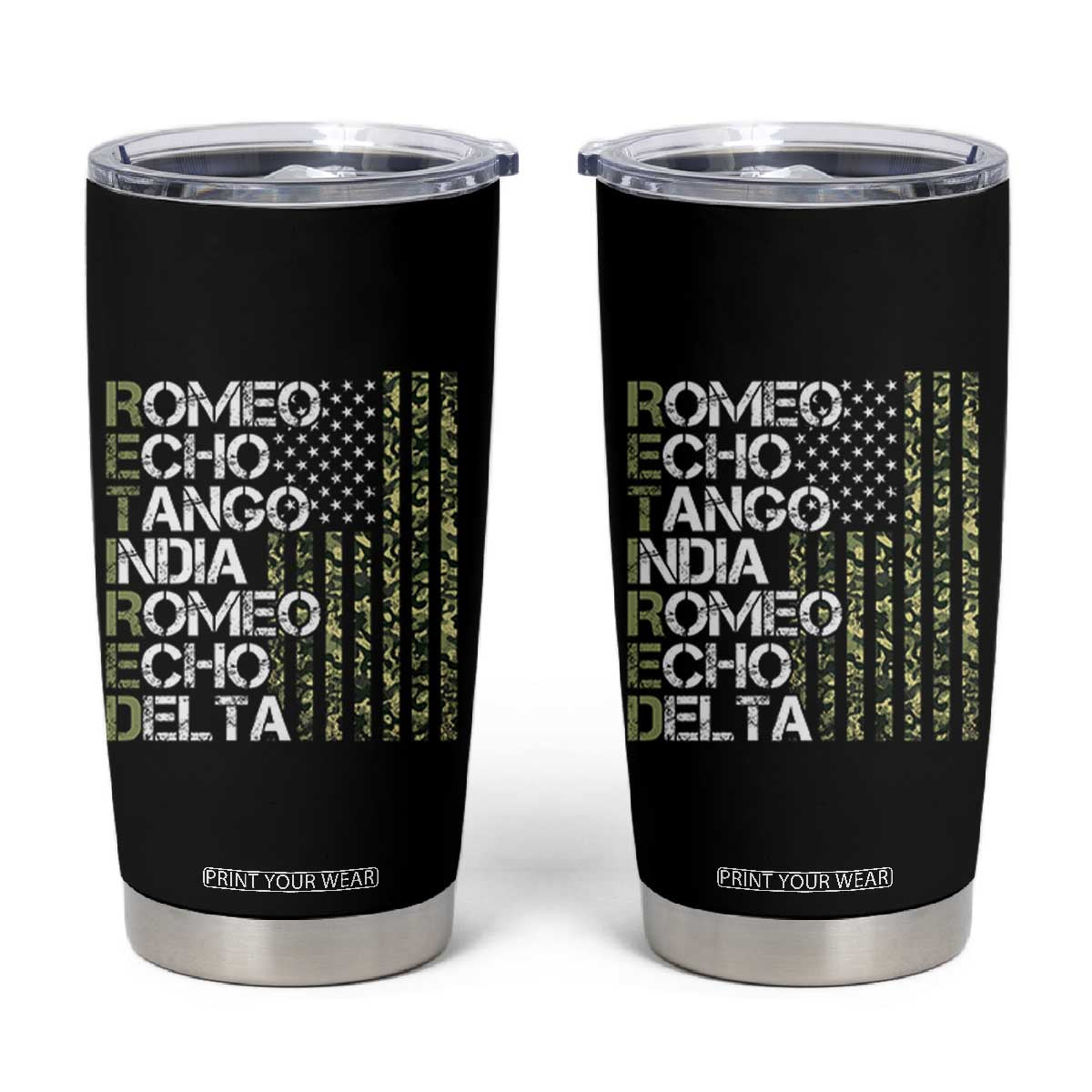 Funny Retired Military Phonetic Alphabet Retirement Tumbler Cup Vintage Camouflage Flag TS11 Black Print Your Wear