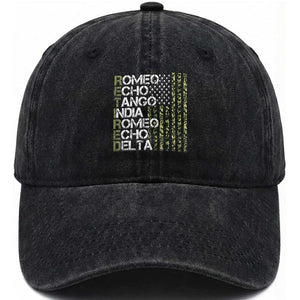 Funny Retired Military Phonetic Alphabet Retirement Washed Cotton Baseball Cap Vintage Camouflage Flag
