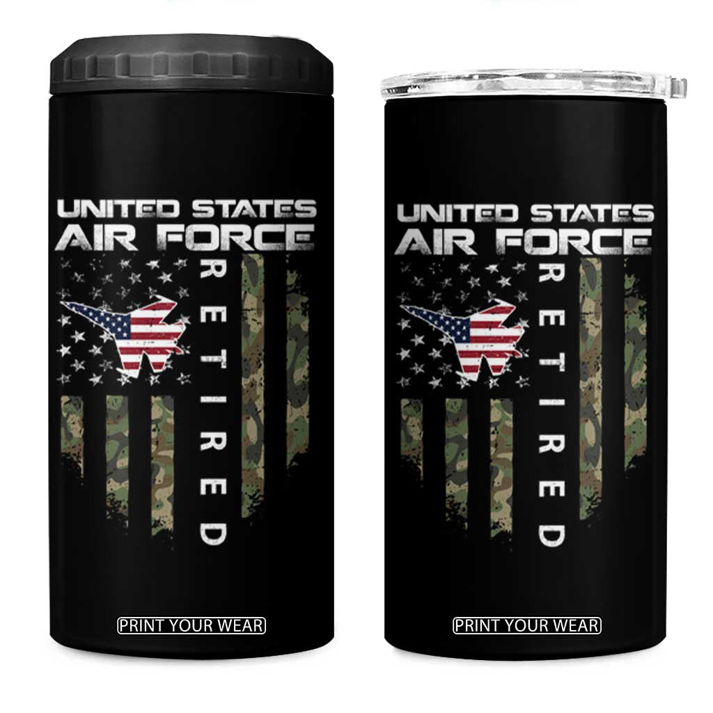 Funny United States Air Force Retired 4 in 1 Can Cooler Tumbler Camo American Flag Fighter TS11 One Size: 16 oz Black Print Your Wear