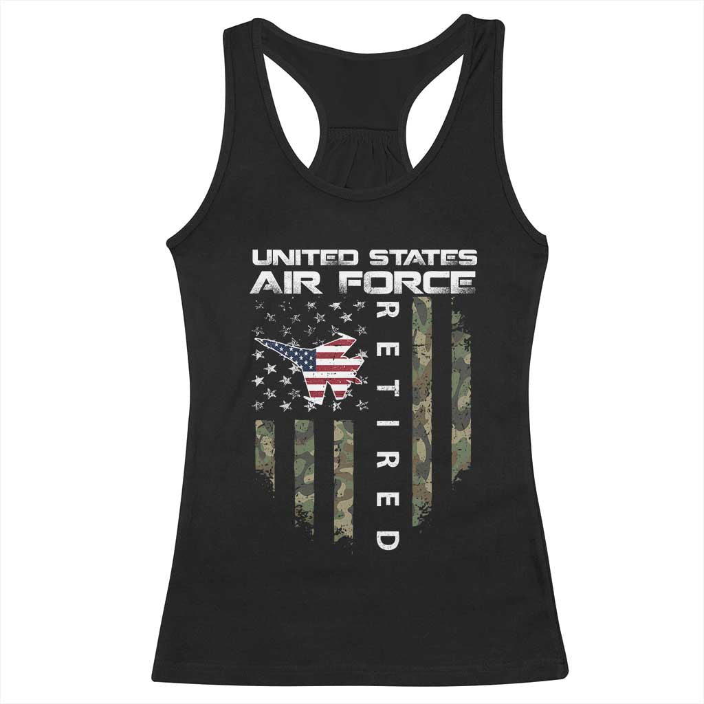 Funny United States Air Force Retired Racerback Tank Top Camo American Flag Fighter TS11 Black Print Your Wear