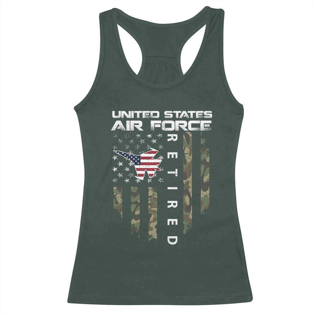 Funny United States Air Force Retired Racerback Tank Top Camo American Flag Fighter TS11 Dark Forest Green Print Your Wear