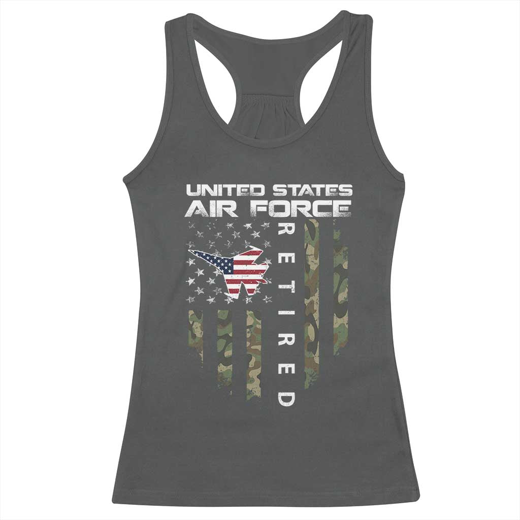 Funny United States Air Force Retired Racerback Tank Top Camo American Flag Fighter TS11 Dark Heather Print Your Wear
