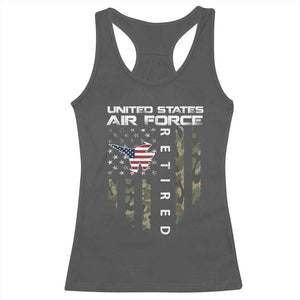 Funny United States Air Force Retired Racerback Tank Top Camo American Flag Fighter TS11 Dark Heather Print Your Wear