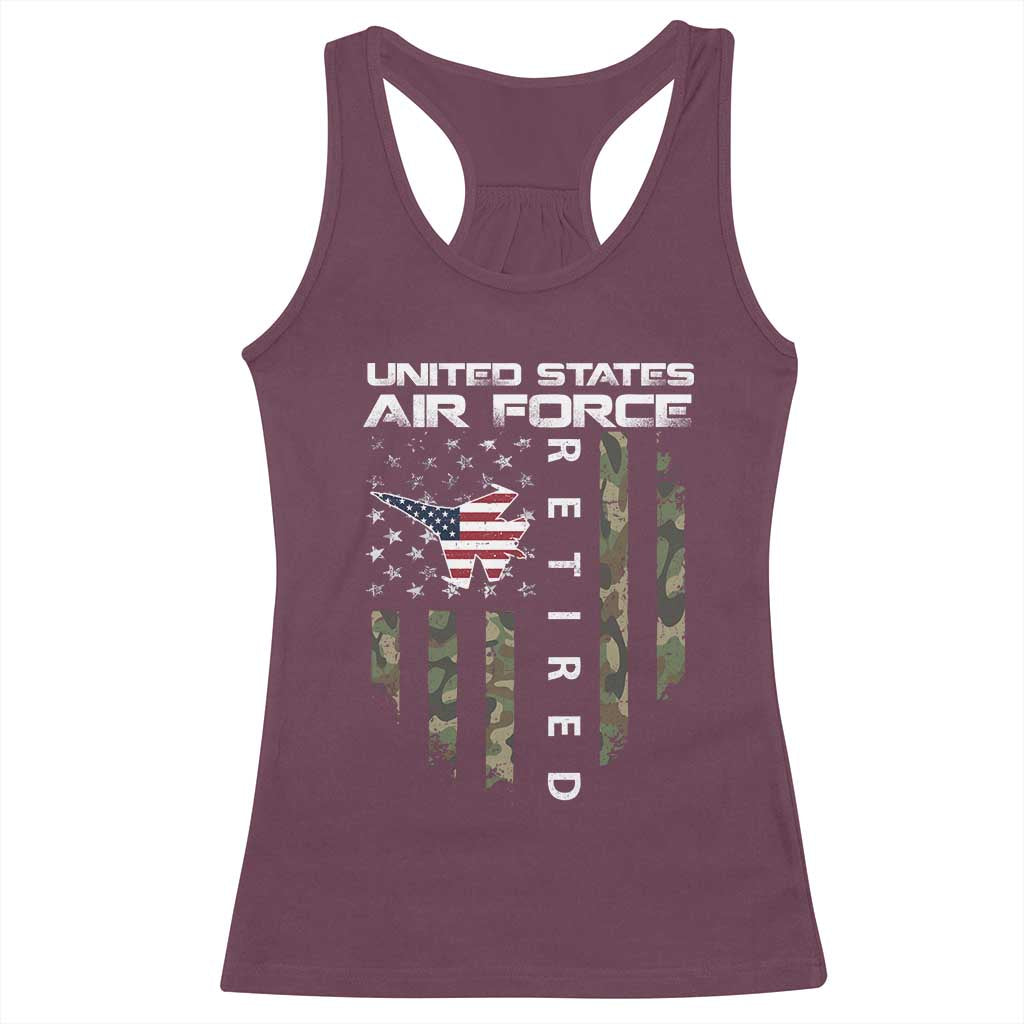 Funny United States Air Force Retired Racerback Tank Top Camo American Flag Fighter TS11 Maroon Print Your Wear