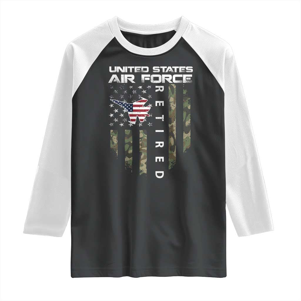 Funny United States Air Force Retired Raglan Shirt Camo American Flag Fighter TS11 Black White Print Your Wear