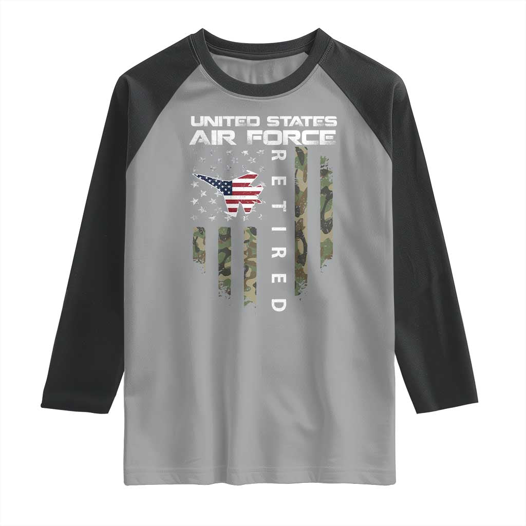 Funny United States Air Force Retired Raglan Shirt Camo American Flag Fighter TS11 Sport Gray Black Print Your Wear