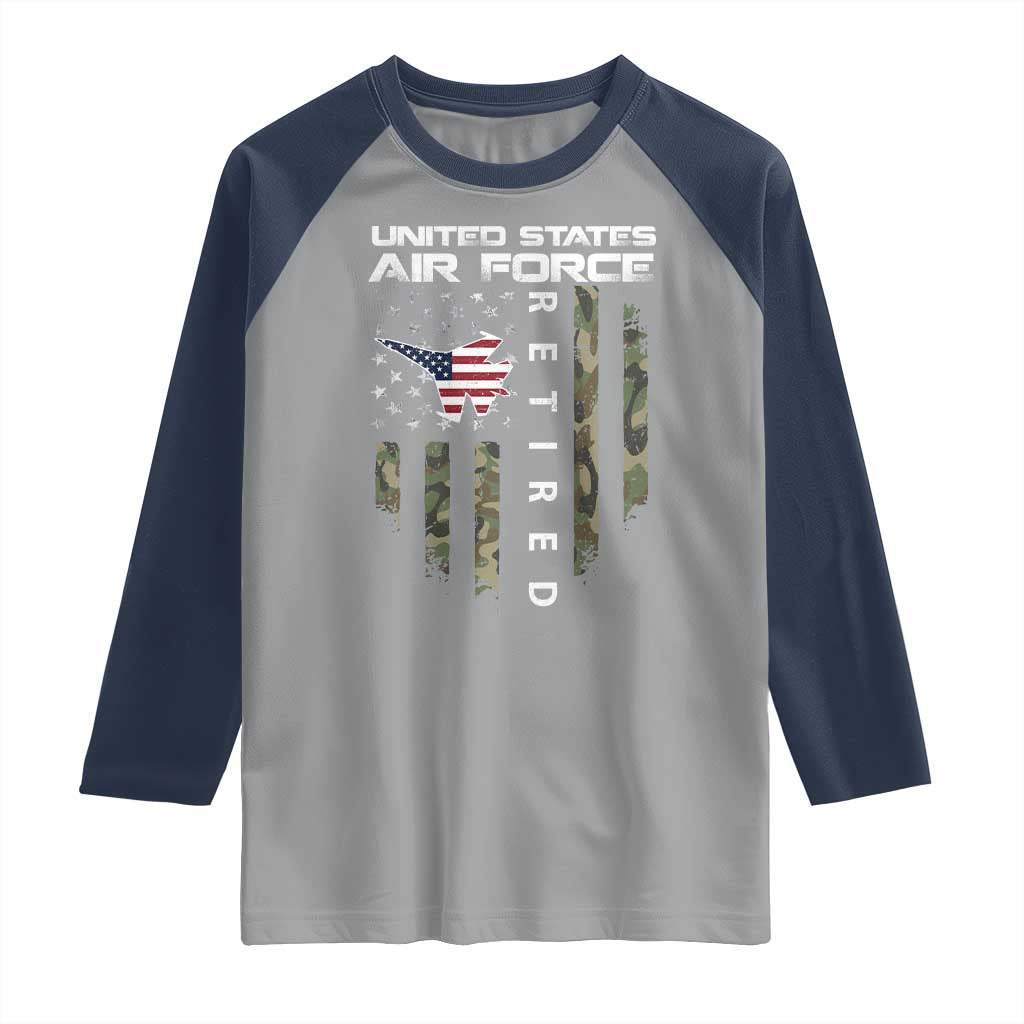 Funny United States Air Force Retired Raglan Shirt Camo American Flag Fighter TS11 Sport Gray Navy Print Your Wear