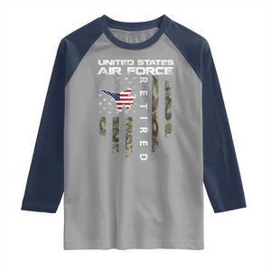 Funny United States Air Force Retired Raglan Shirt Camo American Flag Fighter TS11 Sport Gray Navy Print Your Wear