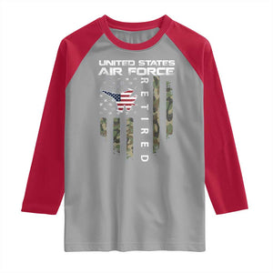 Funny United States Air Force Retired Raglan Shirt Camo American Flag Fighter TS11 Sport Gray Red Print Your Wear