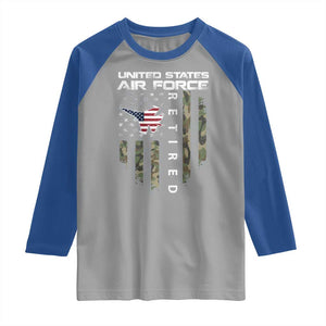 Funny United States Air Force Retired Raglan Shirt Camo American Flag Fighter TS11 Sport Gray Royal Print Your Wear