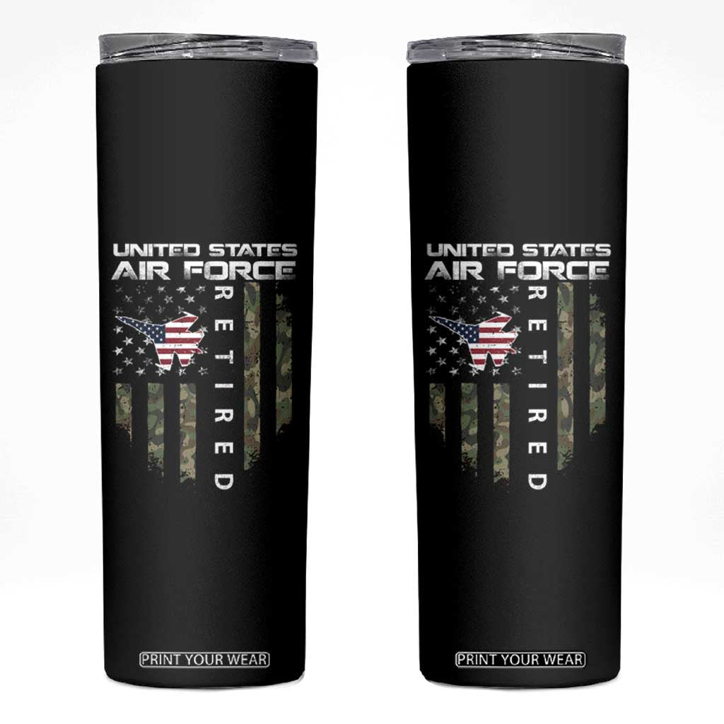 Funny United States Air Force Retired Skinny Tumbler Camo American Flag Fighter TS11 Black Print Your Wear