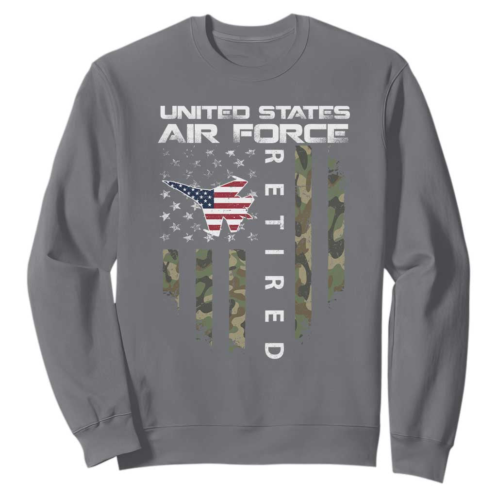 Funny United States Air Force Retired Sweatshirt Camo American Flag Fighter TS11 Charcoal Print Your Wear