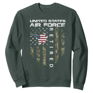 Funny United States Air Force Retired Sweatshirt Camo American Flag Fighter TS11 Dark Forest Green Print Your Wear