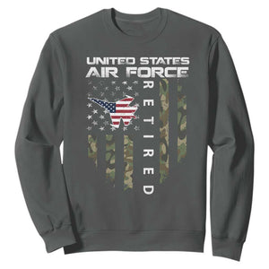 Funny United States Air Force Retired Sweatshirt Camo American Flag Fighter TS11 Dark Heather Print Your Wear