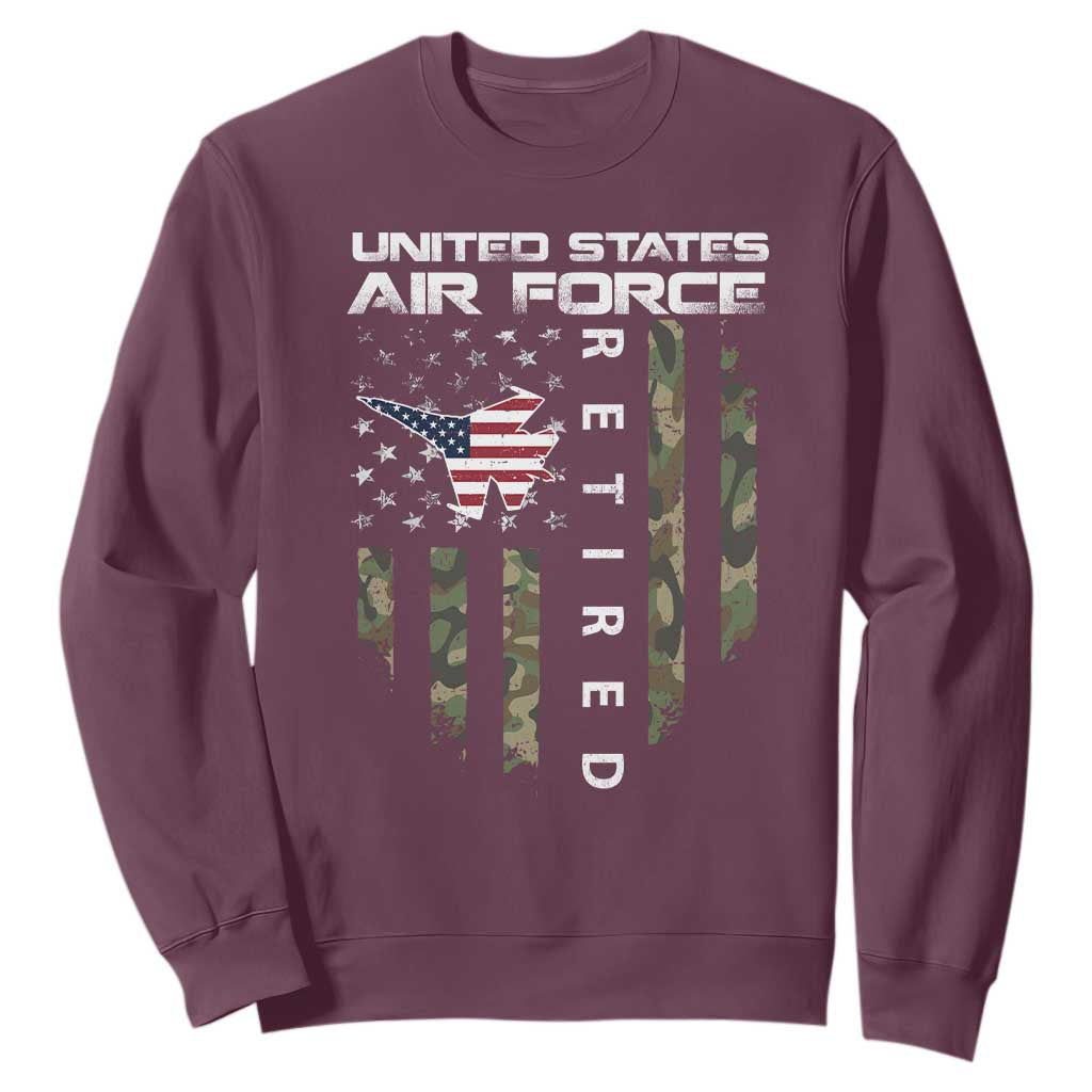 Funny United States Air Force Retired Sweatshirt Camo American Flag Fighter TS11 Maroon Print Your Wear