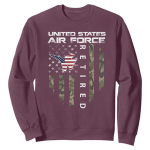 Funny United States Air Force Retired Sweatshirt Camo American Flag Fighter TS11 Maroon Print Your Wear