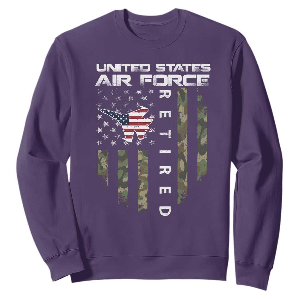 Funny United States Air Force Retired Sweatshirt Camo American Flag Fighter TS11 Purple Print Your Wear