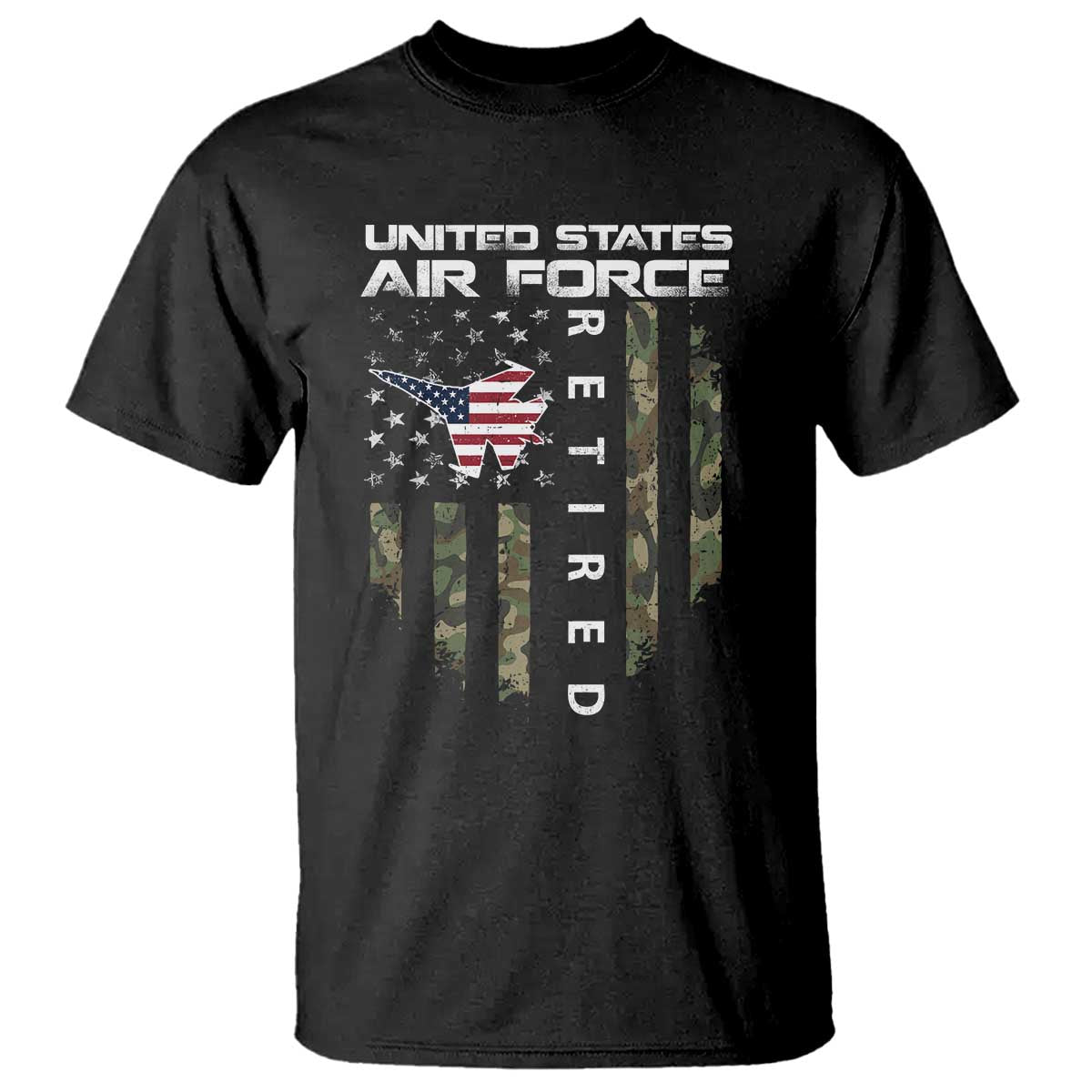 Funny United States Air Force Retired T Shirt Camo American Flag Fighter TS11 Black Print Your Wear