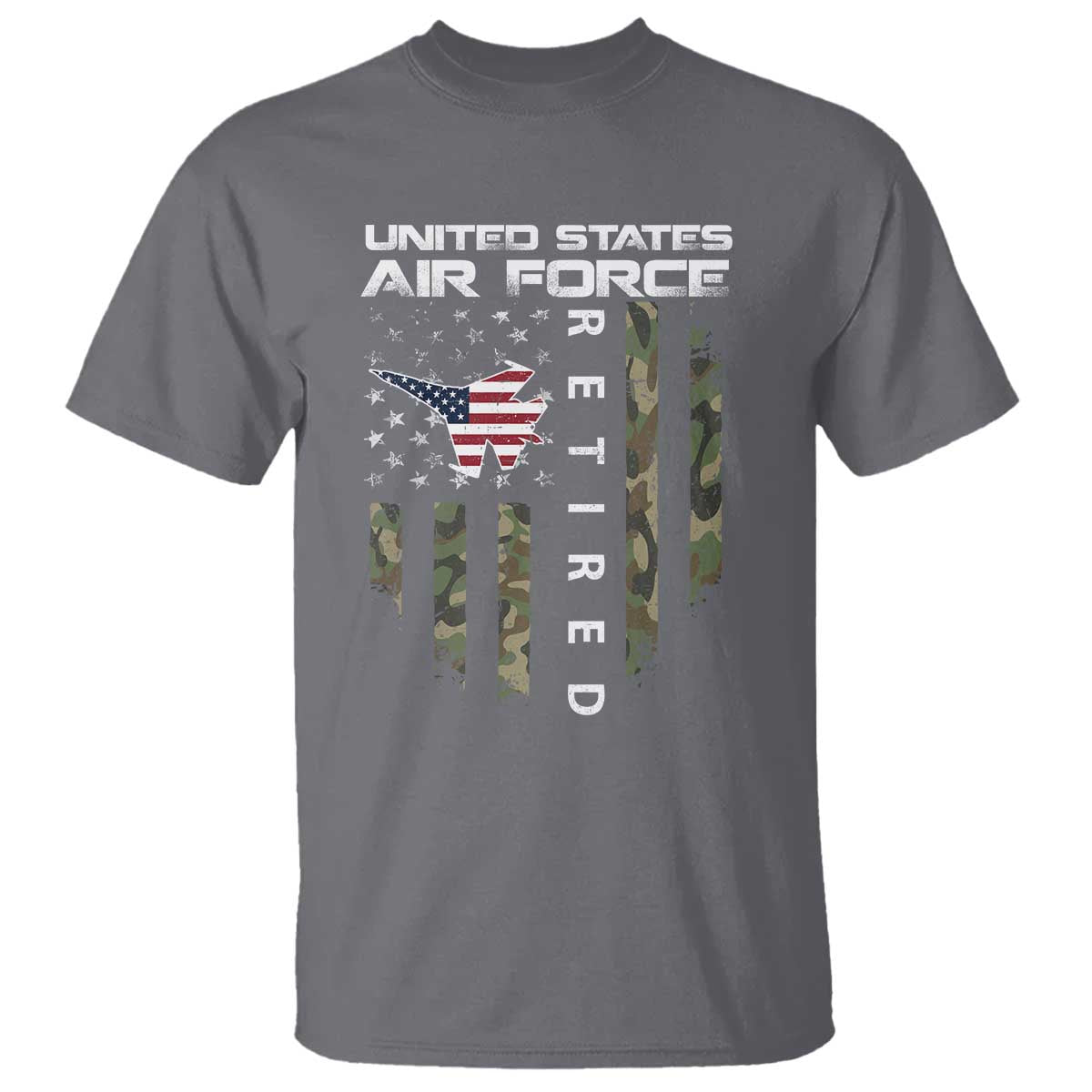 Funny United States Air Force Retired T Shirt Camo American Flag Fighter TS11 Charcoal Print Your Wear