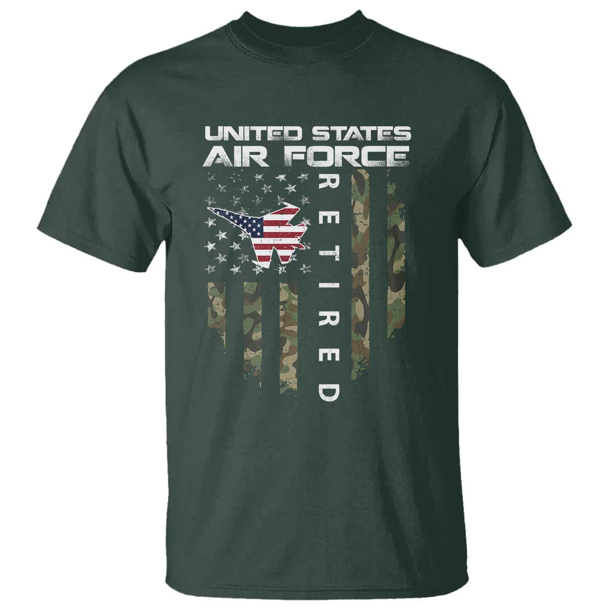 Funny United States Air Force Retired T Shirt Camo American Flag Fighter TS11 Dark Forest Green Print Your Wear