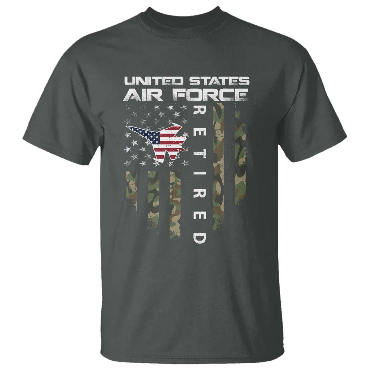 Funny United States Air Force Retired T Shirt Camo American Flag Fighter TS11 Dark Heather Print Your Wear