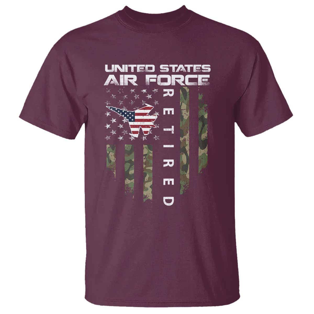 Funny United States Air Force Retired T Shirt Camo American Flag Fighter TS11 Maroon Print Your Wear
