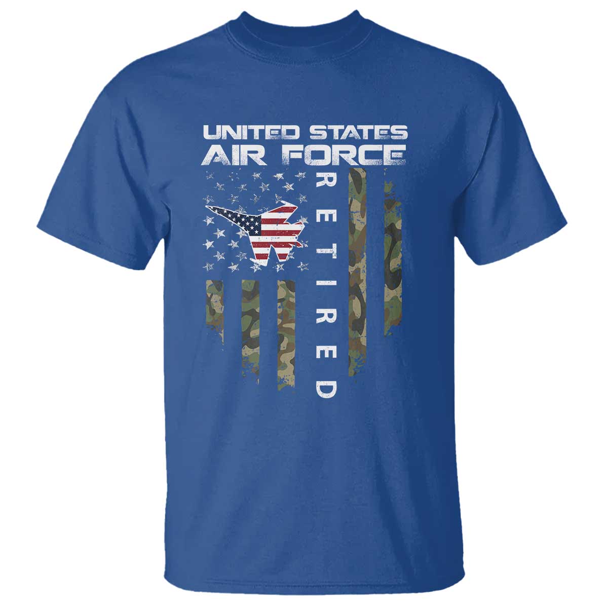 Funny United States Air Force Retired T Shirt Camo American Flag Fighter TS11 Royal Blue Print Your Wear