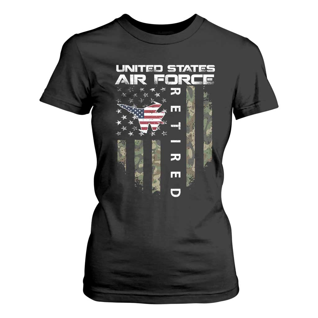 Funny United States Air Force Retired T Shirt For Women Camo American Flag Fighter TS11 Black Print Your Wear