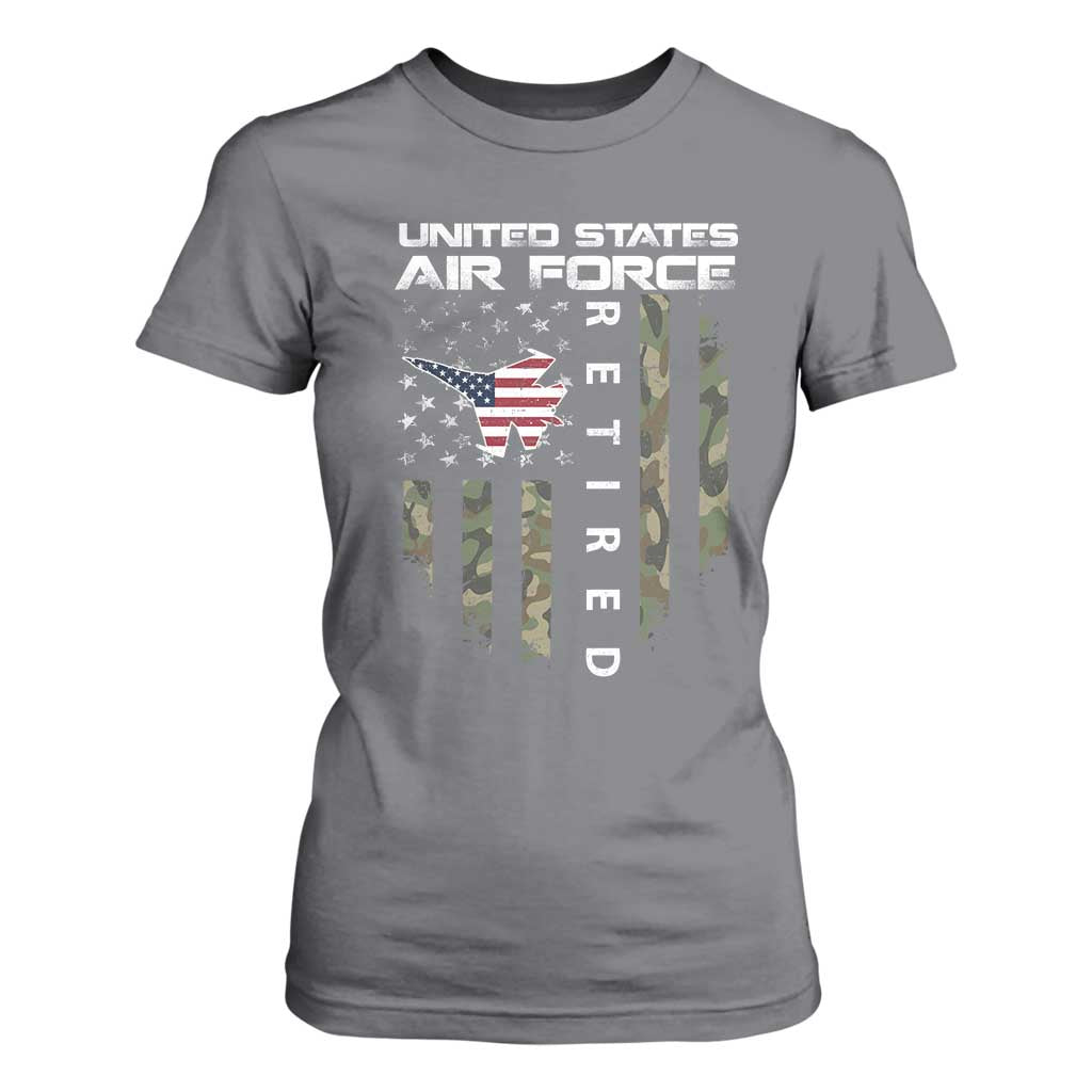 Funny United States Air Force Retired T Shirt For Women Camo American Flag Fighter TS11 Charcoal Print Your Wear