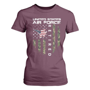 Funny United States Air Force Retired T Shirt For Women Camo American Flag Fighter TS11 Maroon Print Your Wear