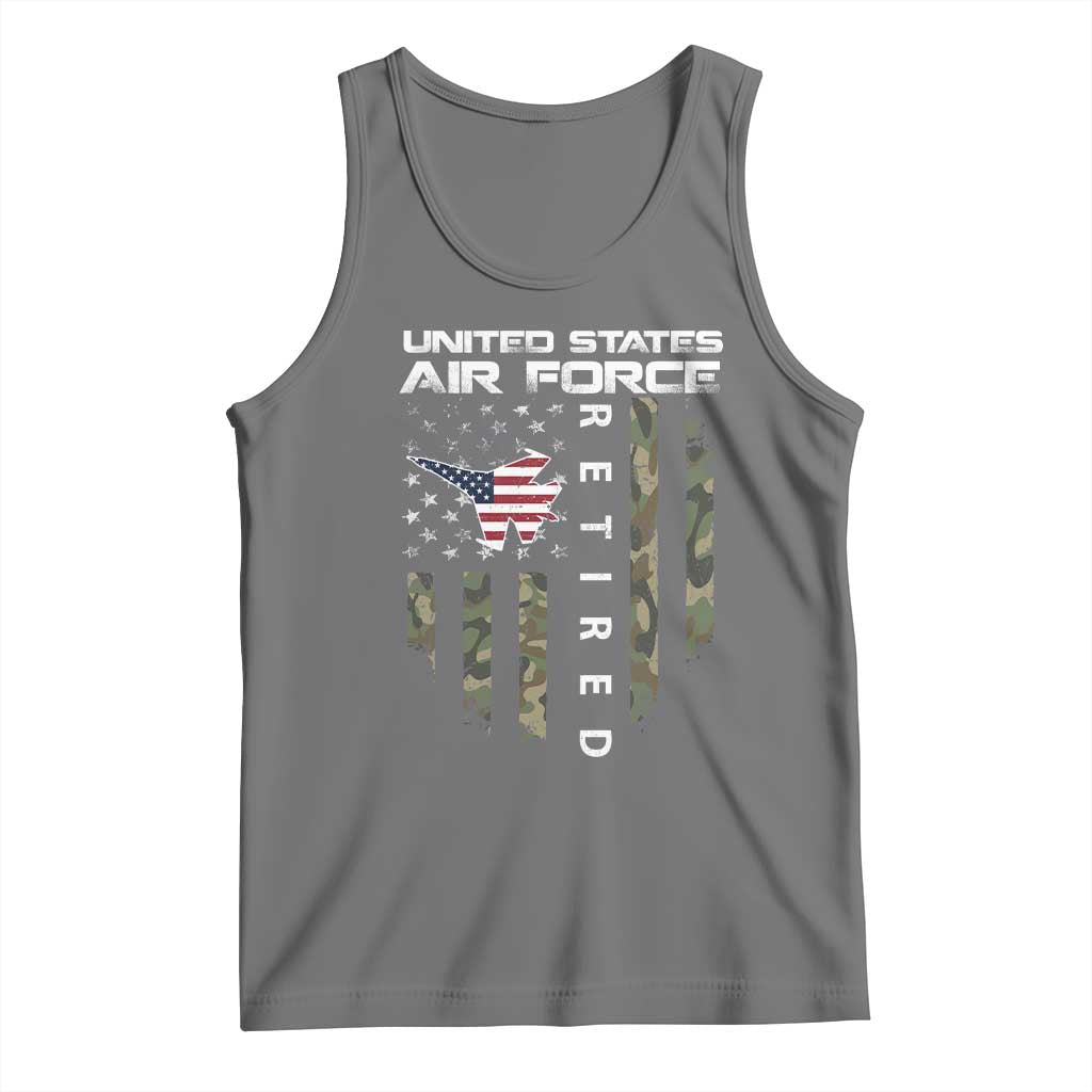 Funny United States Air Force Retired Tank Top Camo American Flag Fighter TS11 Black Heather Print Your Wear
