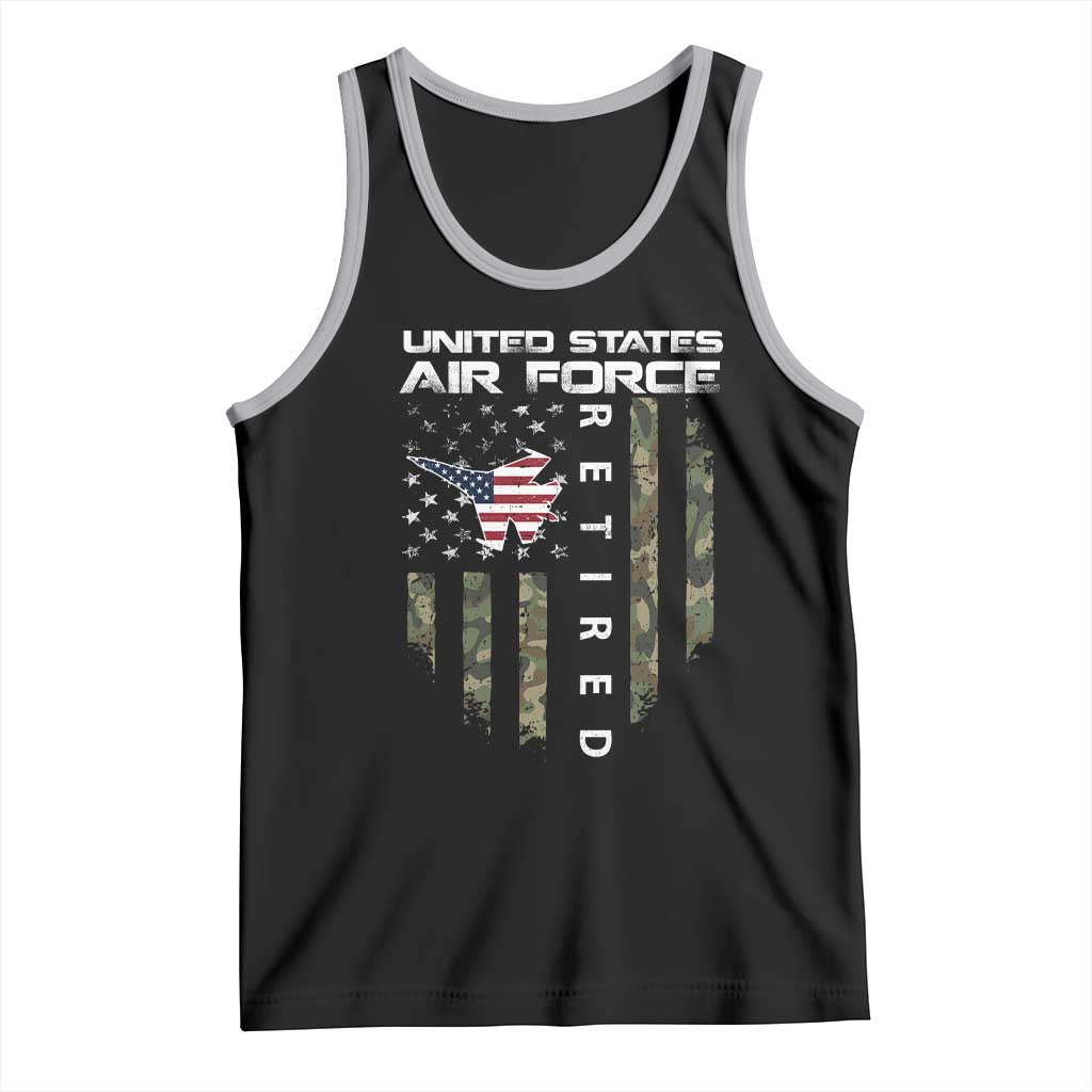 Funny United States Air Force Retired Tank Top Camo American Flag Fighter TS11 Black Athletic Heather Print Your Wear