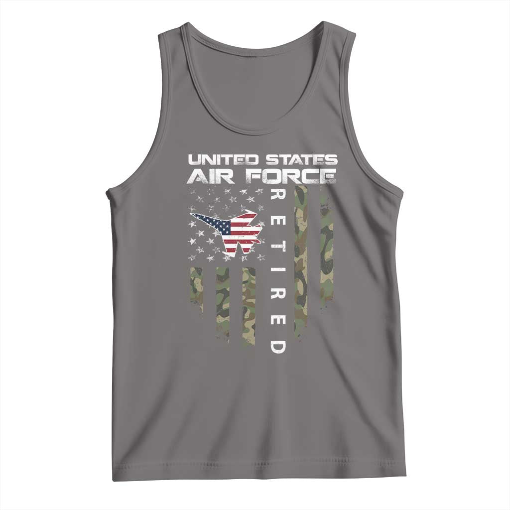 Funny United States Air Force Retired Tank Top Camo American Flag Fighter TS11 Deep Heather Print Your Wear