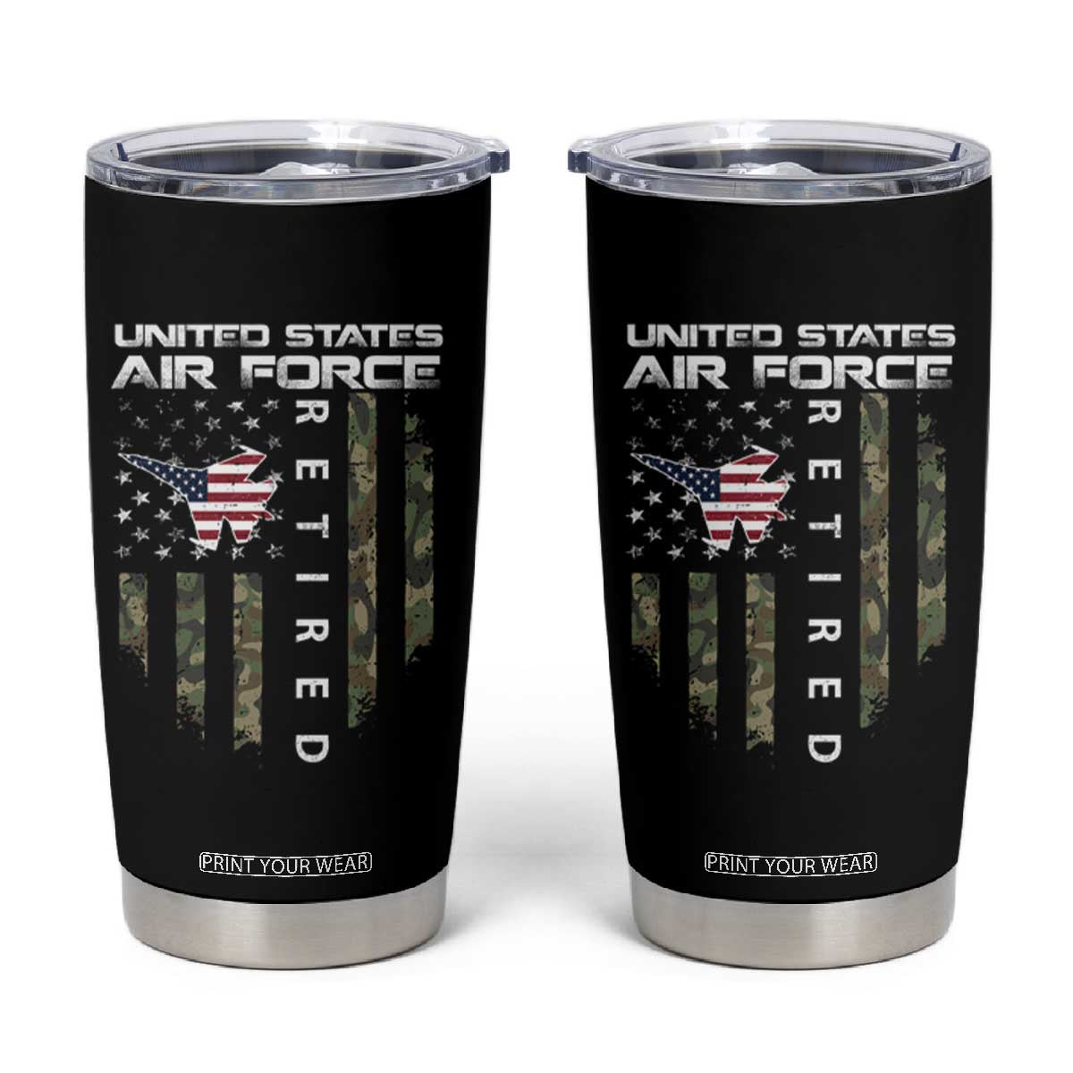 Funny United States Air Force Retired Tumbler Cup Camo American Flag Fighter TS11 Black Print Your Wear