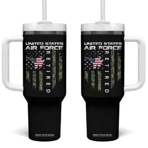 Funny United States Air Force Retired Tumbler With Handle Camo American Flag Fighter TS11 One Size: 40 oz Black Print Your Wear