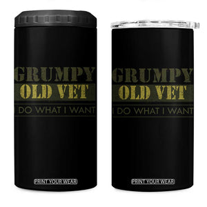 Funny Grumpy Old Vet I Do What I Want 4 in 1 Can Cooler Tumbler Military Veteran TS11 One Size: 16 oz Black Print Your Wear