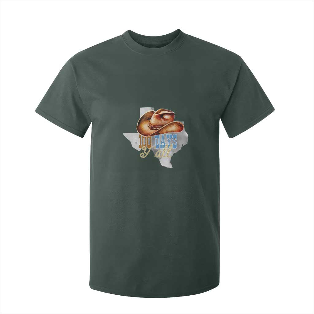 Funny 100th Day Of School Cowboy T Shirt For Kid 100 Days Y'all TX map TS11 Dark Forest Green Print Your Wear