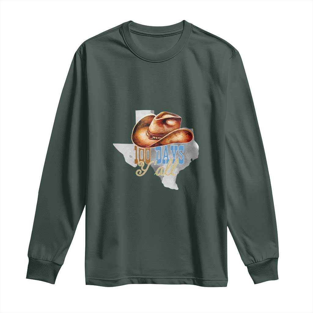 Funny 100th Day Of School Cowboy Long Sleeve Shirt 100 Days Y'all TX map TS11 Dark Forest Green Print Your Wear