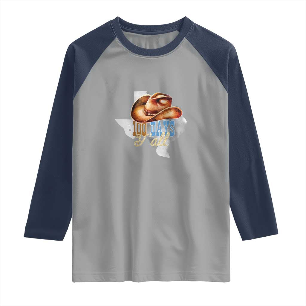 Funny 100th Day Of School Cowboy Raglan Shirt 100 Days Y'all TX map TS11 Sport Gray Navy Print Your Wear
